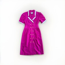 SGS Studio Vtg Womens Fuchsia White Retro Dress Sz 8P 1980s 80s Collared Bright