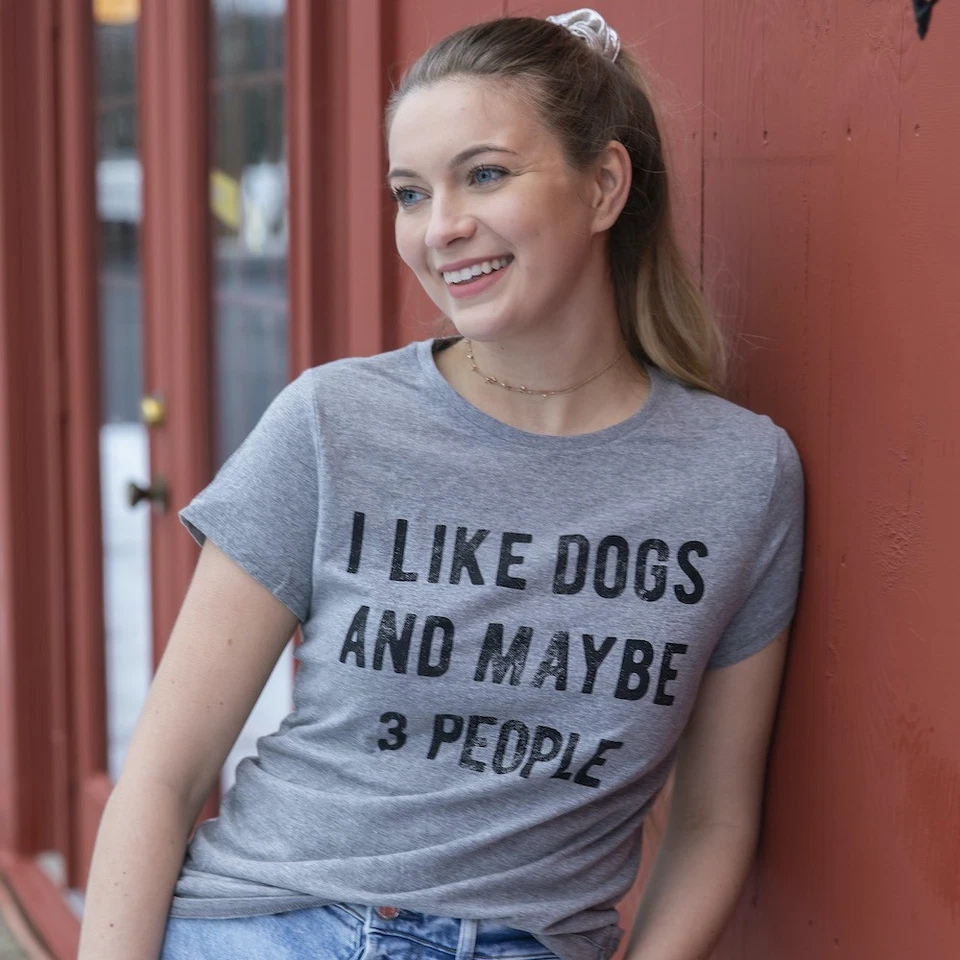 Womens I Like Dogs and Maybe 3 People T shirt Funny Graphic Pet Lover Mom Gift - Image 3 of 4