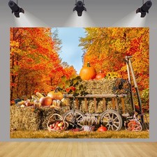 Fall Thanksgiving Photo Backdrop Autumn Maple Forest Harvest Pumpkin 10x8 Ft