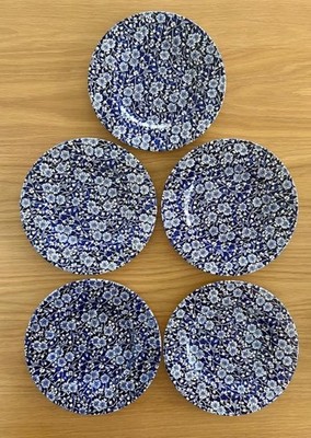 Set of 5 QUEEN'S Calico Blue Salad Plates Floral Chintz 8 1/4''