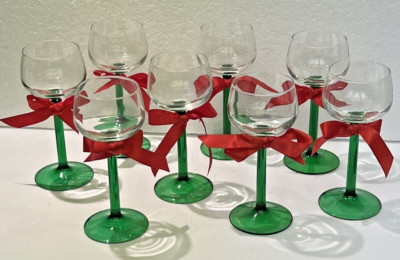 8 Vtg LUMINARC FRANCE Cristal D'Arques EMERALD Green Stemmed Cordial Wine 6 3/8