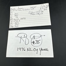 Randy Jones Signed Index Card 1976 Mets