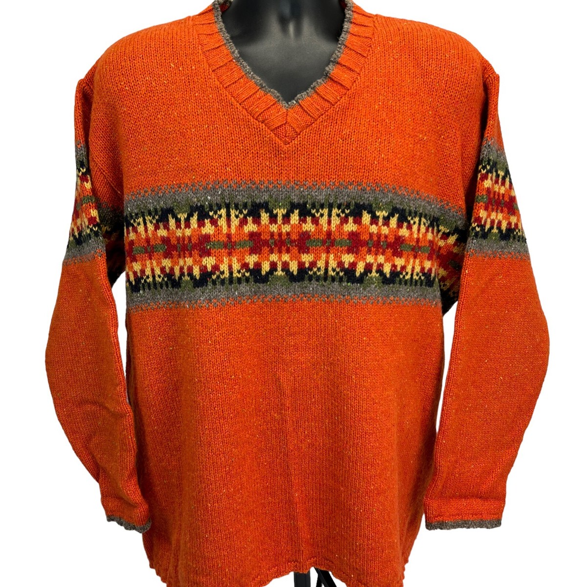 Vintage 90s Eddie Bauer Wool Blend Sweater Mens Large Orange