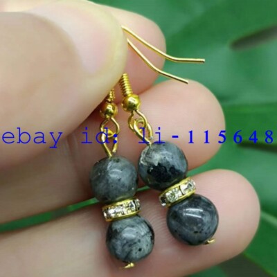 Beautiful 8mm Black Labradorite Round Gemstone Bead Earrings