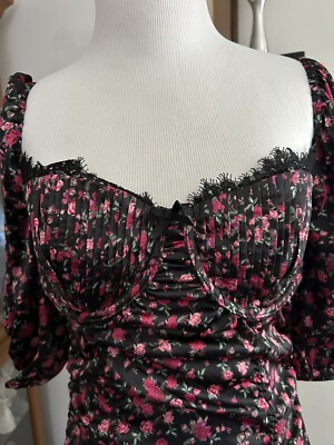 For Love And Lemons Ruched Boned Floral Mya Mini Dress Club Black Pink  Small | eBay