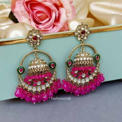 Indian Bollywood Style Vaani Jhumka Earrings Pink UK
