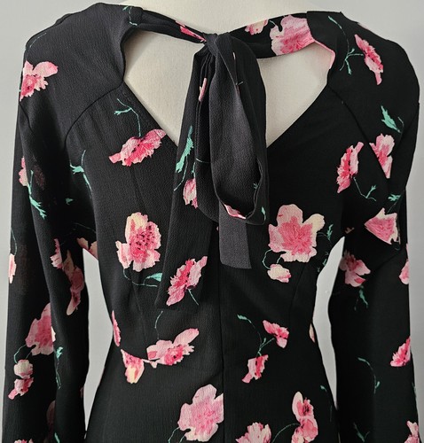 women ATMOSPHERE black DRESS floral print BELL SLEEVES mini ABOVE KNEE size 6 - Picture 7 of 11