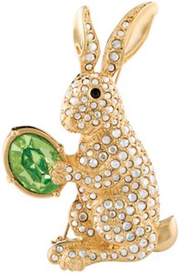 Authentic Easter Bunny Rabbit Pin Brooch Gold Plated Metal Set With Czech Crystals
