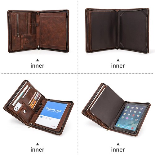 Genuine Leather Business Portfolio Folder Notebook Tablet Cover For iPad Pro 13 - Picture 9 of 12
