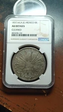 1837/6 GA JG Mexico Silver 8 Reales Rare Overdate NGC AU Details Cleaned    4761