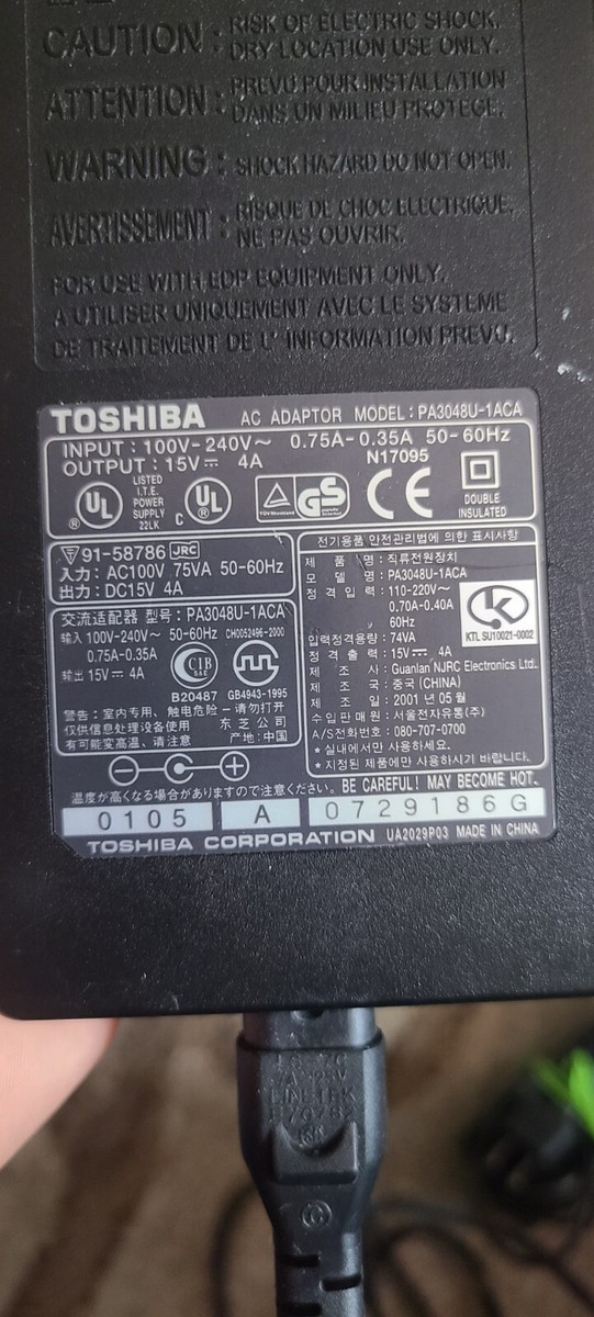 Genuine Toshiba PA3048U-1ACA 15V 4A AC Power Adapter/Charger