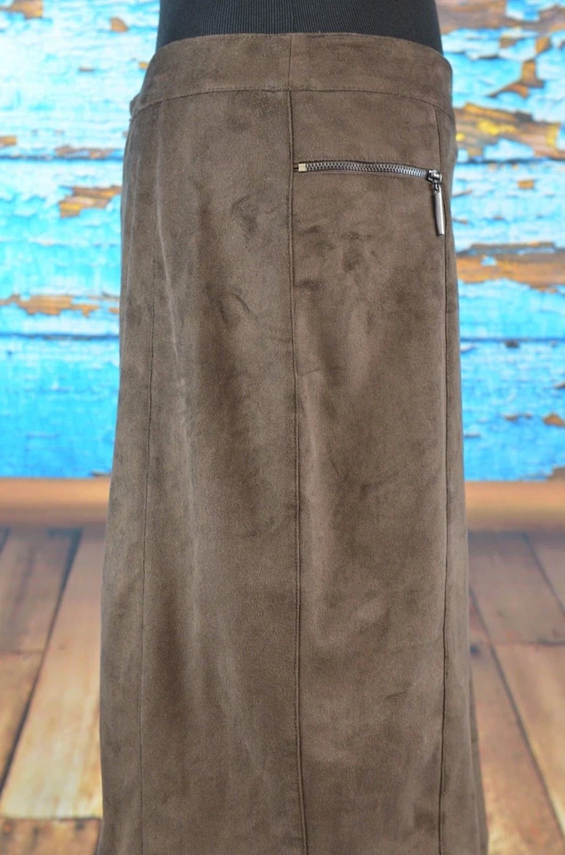 Falda para mujer Alberto Makali marrón imitación gamuza talla 8 carrera hasta la rodilla detalles Foto 2 de 4