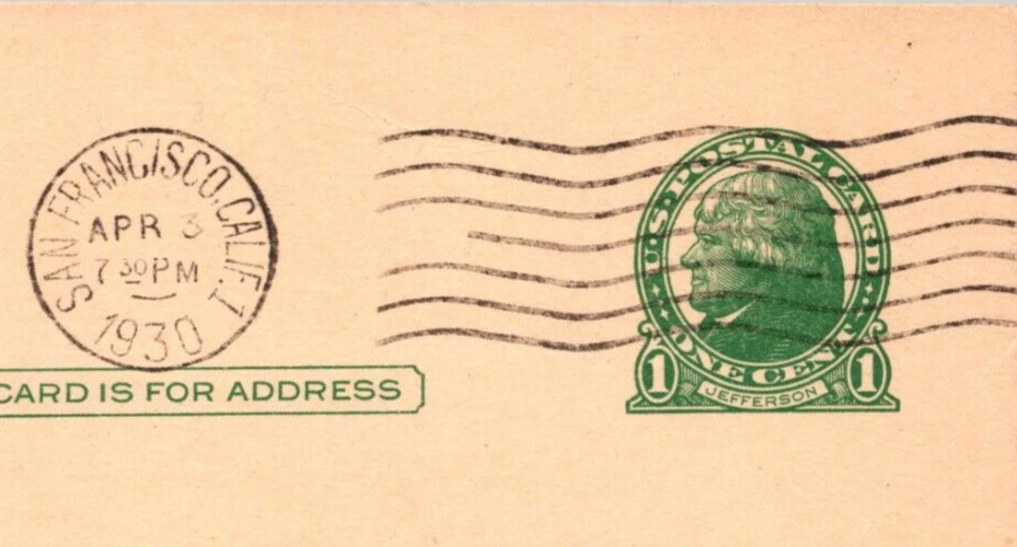 c1914 UX27 US Postal Card Jefferson 1c Pacific Telephone & Telegraph Co CA ~3x5" - Image 2 of 3