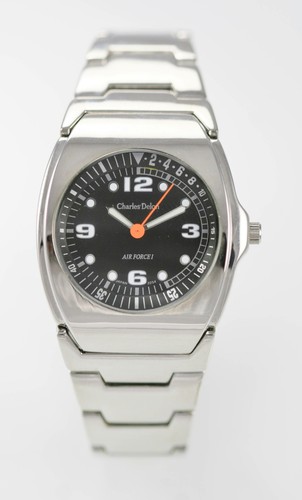 Charles Delon Watch Mens Stainless Steel Silver Batt Water Res 30m Black Quartz