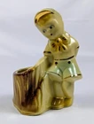 USA Shawnee Pottery #533 Boy by Stump Planter with Gold Accents.