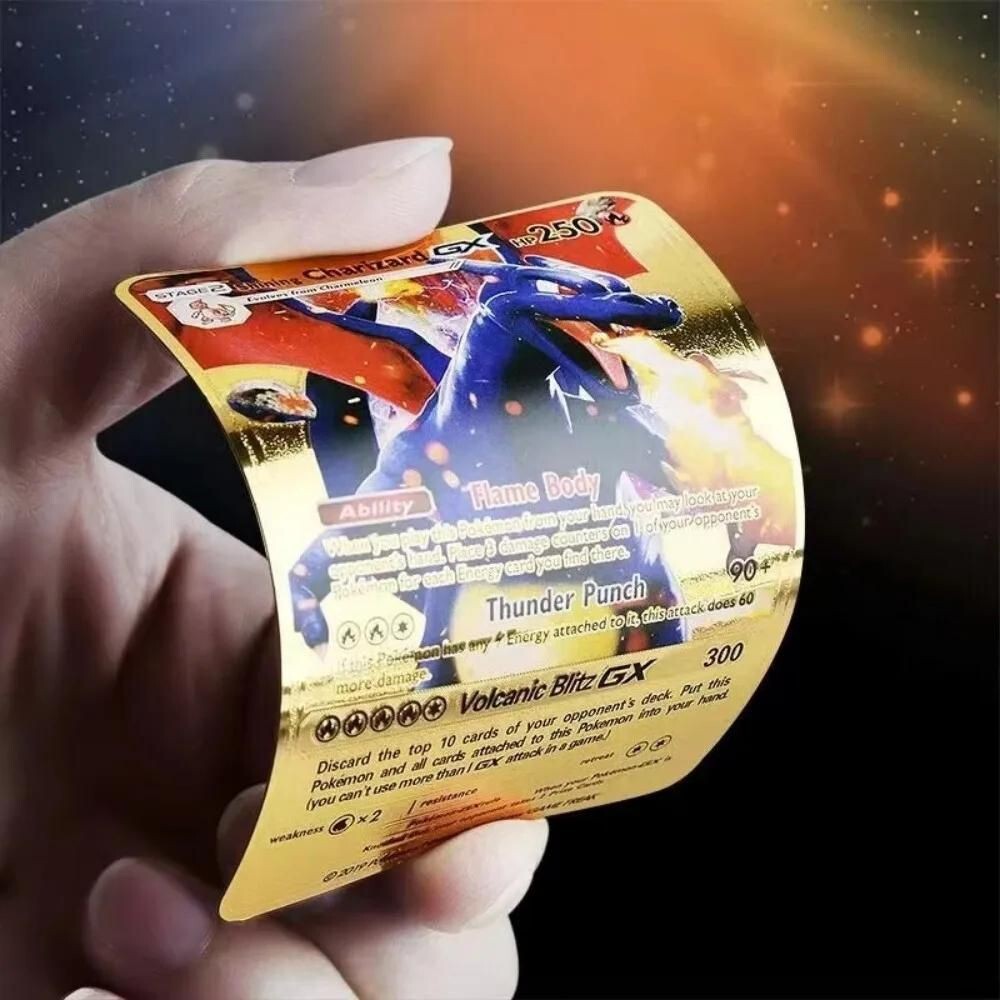 pokemon gold foil card english gold black silver kids battle card birthday gift