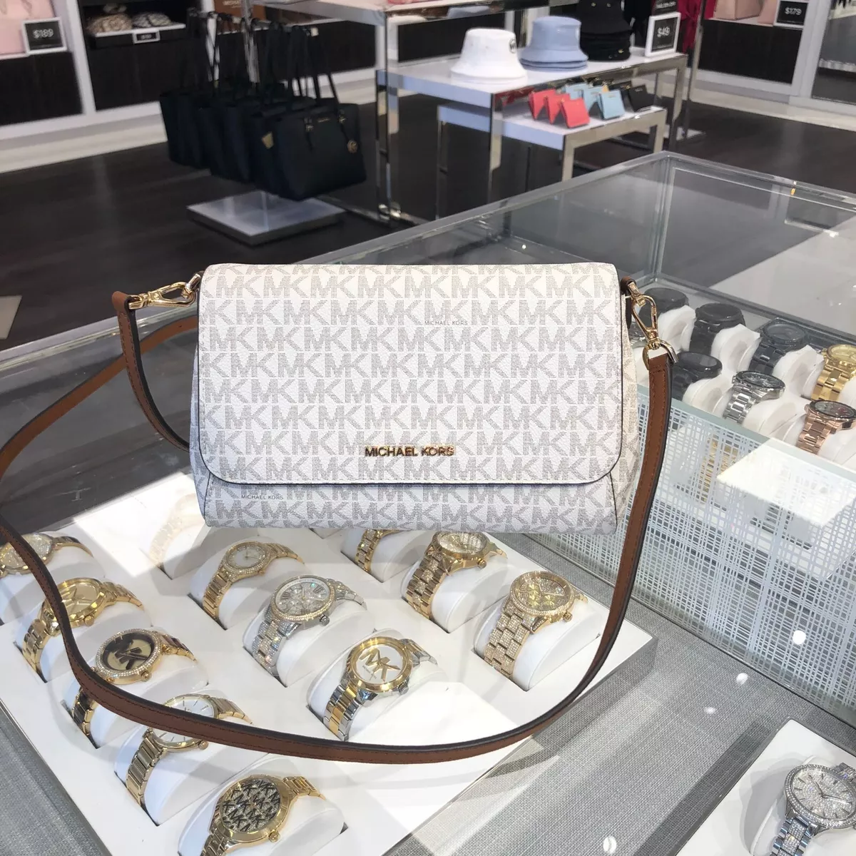 Michael Kors Jet Set Medium Convertible Pouchette Crossbody Vanilla