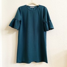 Pull&Bear Dress Womens Medium Green Bell Sleeve Career Business