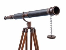 Antique Nautical Floor Standing Brass 39 Inch Telescope With Wooden Tripod Stand