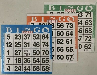 Bingo Cards 50 PAPER Square 1 On Triple or 3 Page Books 150 Sheets 3 Colors