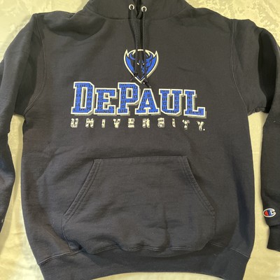 Champion Eco Fleece Black DePaul Blue Demons Mens Size S Hoodie 