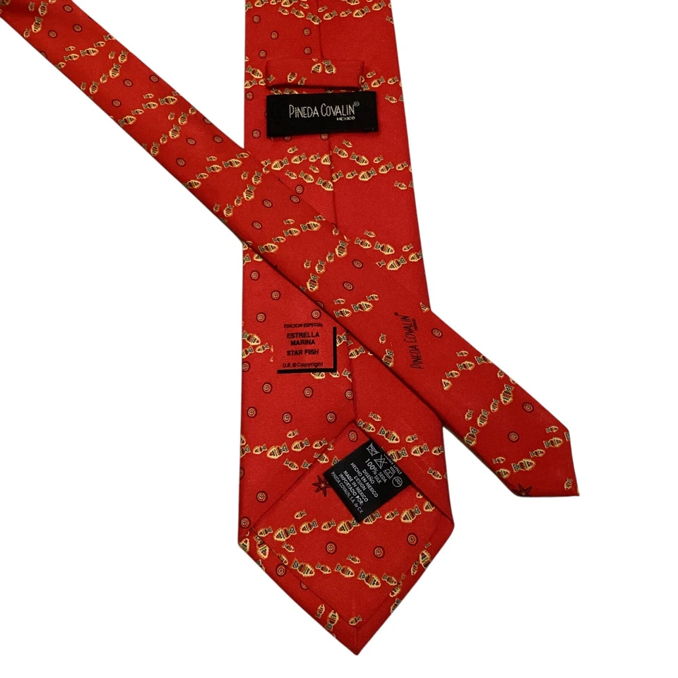 Corbata PINEDA COVALIN Para Hombre 100% Seda XL MÉXICO Lujo STAR FISH Roja/Multi Usada en Excelente Condición Foto 3 de 3