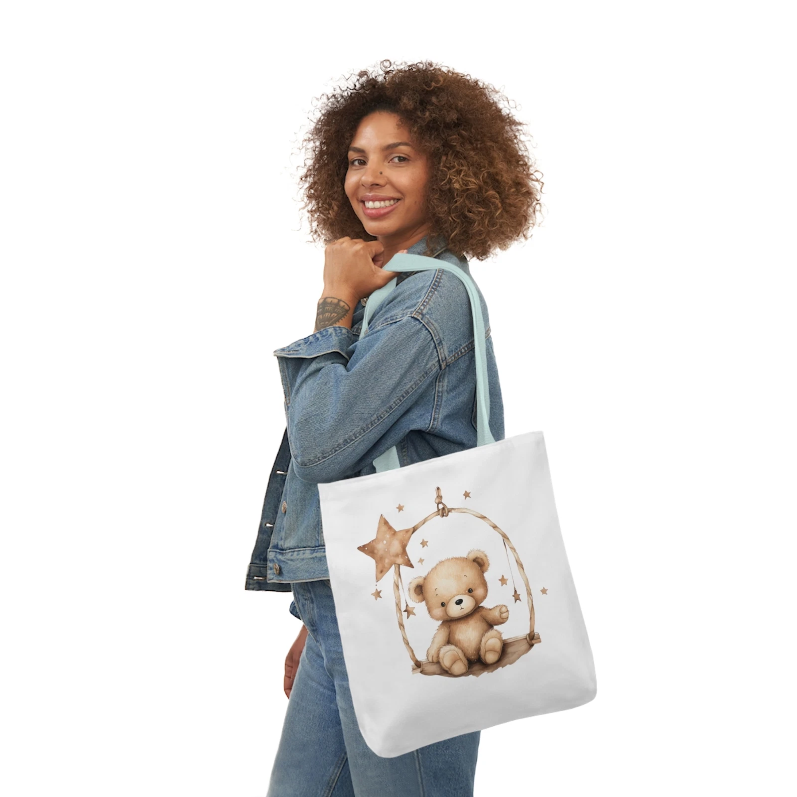 Brown Teddy Bear Polyester Canvas Tote Bag (AOP)