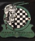 VINTAGE STYLE HARRY’S MOTORS DIE CUT 8.5 X  8.5 INCH PORCELAIN SIGN