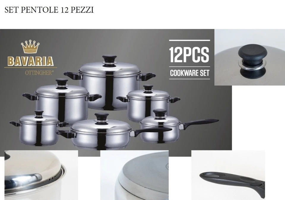 Set Batteria di pentole 12 Pezzi in Acciaio Inox Bavaria con Coperchio - Immagine 2 di 3