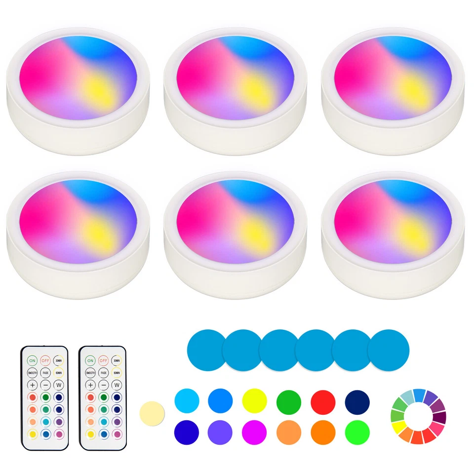 RGB Rechargeable Puck Lights with Remote Closet LED Under Cabinet Lighting Tap - Image 2 of 4
