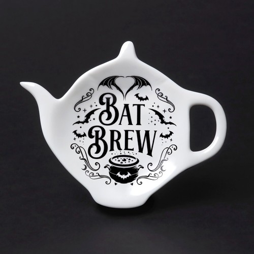Alchemy Gothic Bat Brew Spoon Rest White Black Ceramic Home Decor Kitchen Witch - 第 1/3 張圖片