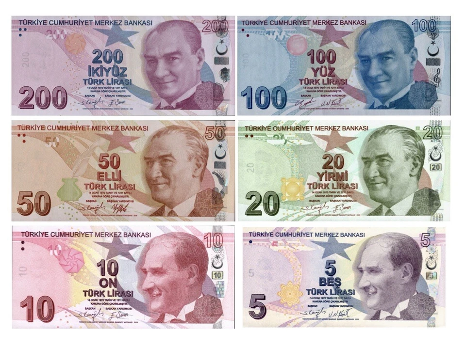 Turkey 200, 100, 50, 20, 10, 5 Lira Banknote 6 Pcs SET 2009 (2020) ND, UNC NEW - Image 2 of 4