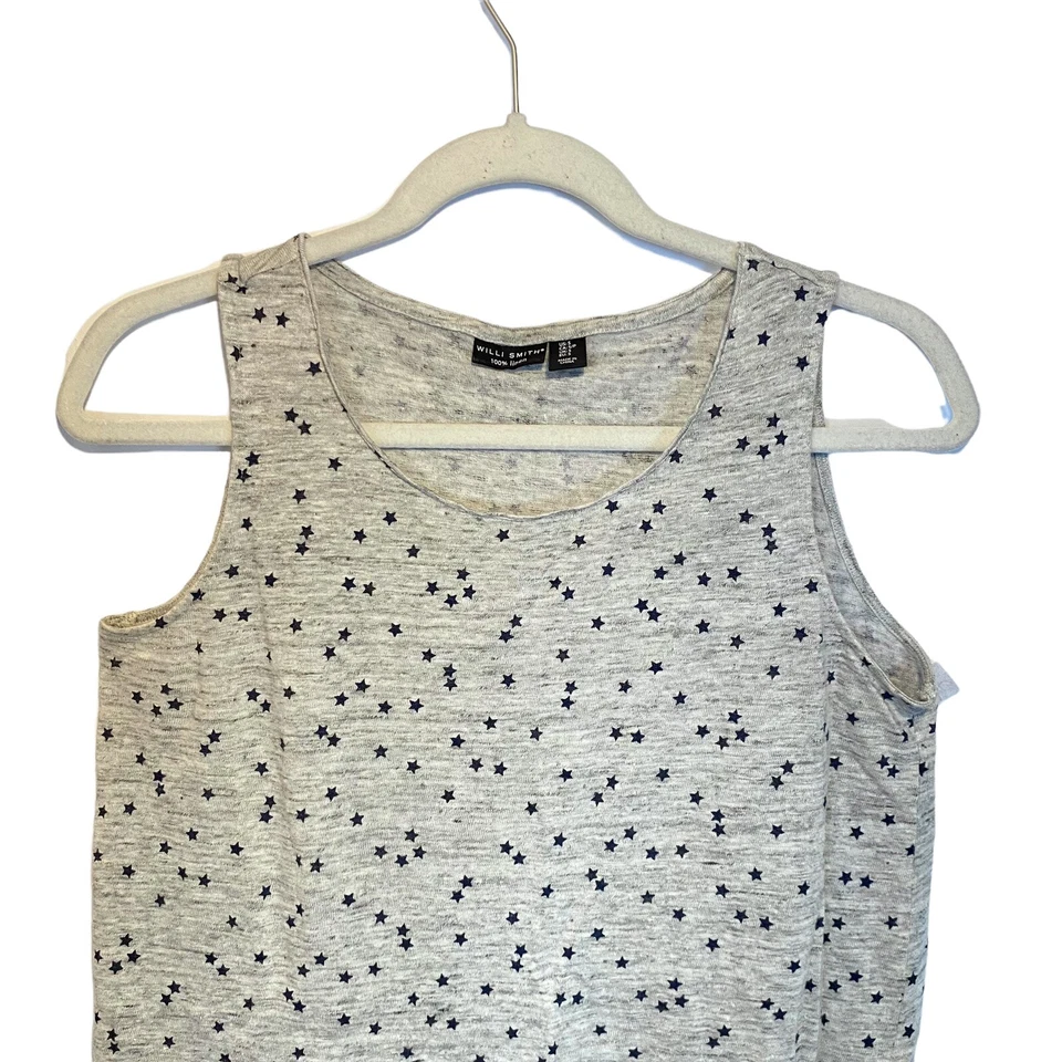 Футболка Вилли Смита размер S вересковый серый 100% лен со звездным принтом без рукавов - Изображение 2 из 4