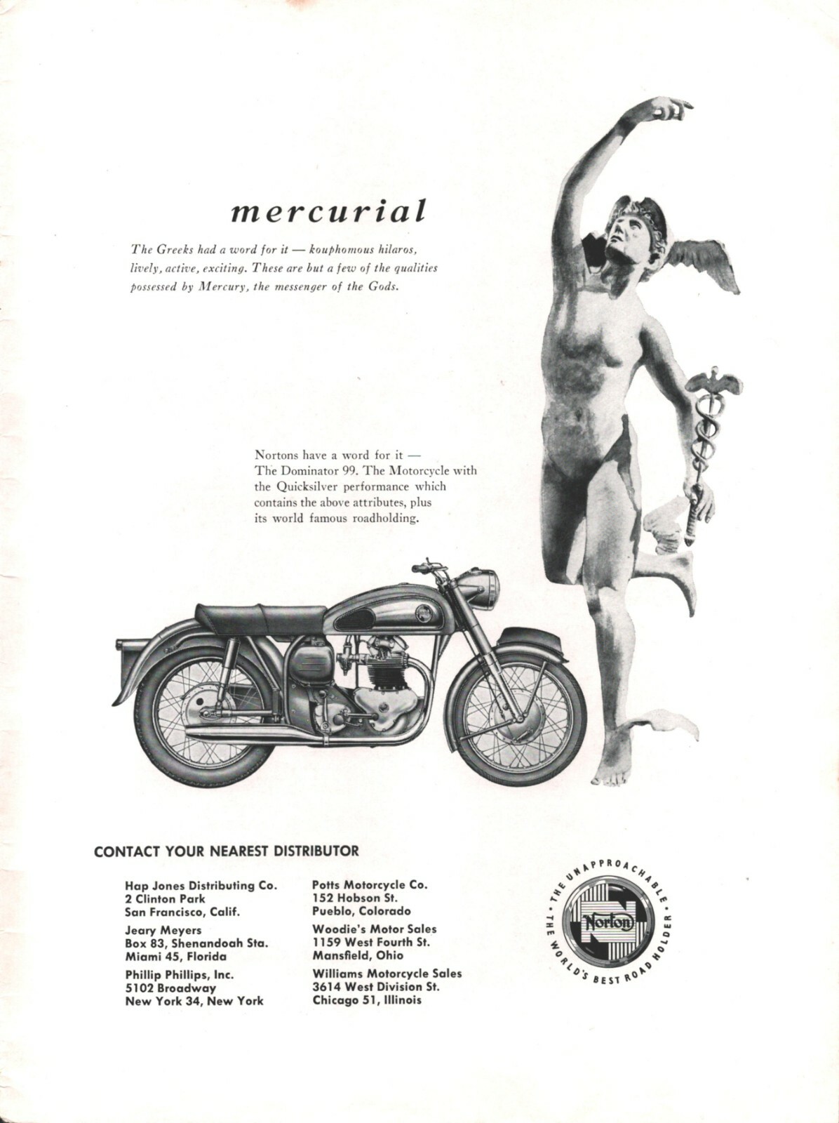 1958 Norton Dominator 99 Vintage Motorcycle Ad eBay