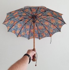     ART DECO SILK RETRO VINTAGE UMBRELLA PARASOL ELEGANT FEMININE CHIC SUN RAIN