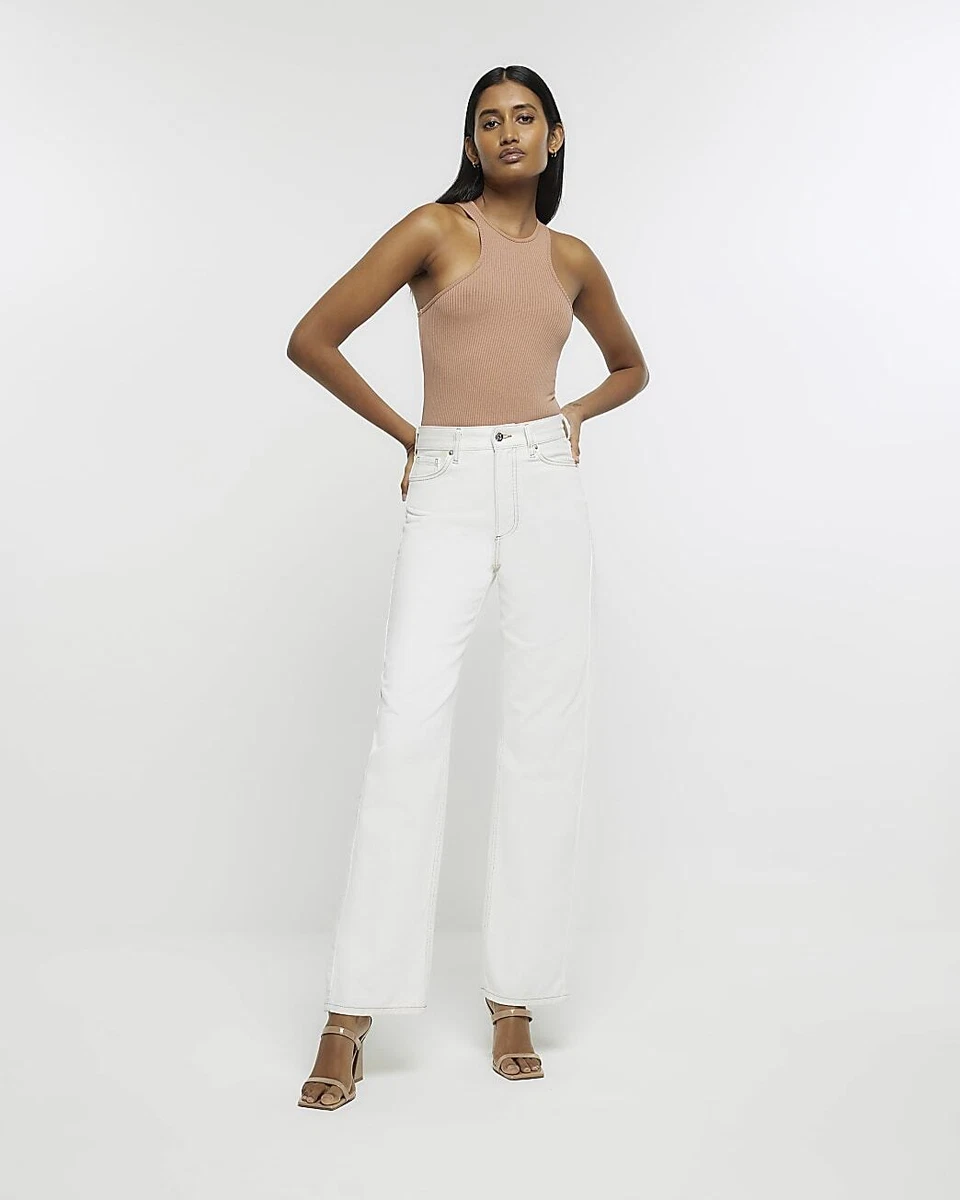 River Island Womens Tan Denim Straight Jeans 10 R eBay