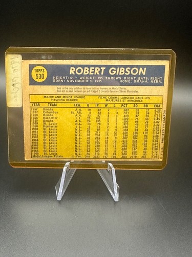 1970 Bob Gibson Pitcher Cardinals Topps 530 Baseball MLB - Foto 2 di 2