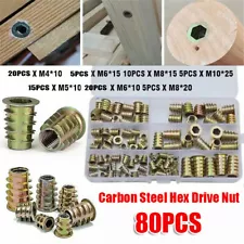 Carbon Steel Hex Drive Nut Threaded Inserts for Wood Furniture Woodworking Kit