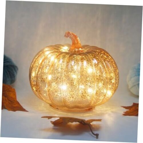 Mercury Glass Pumpkin Light with Timer, with 10 Fairy Lights Rosegold