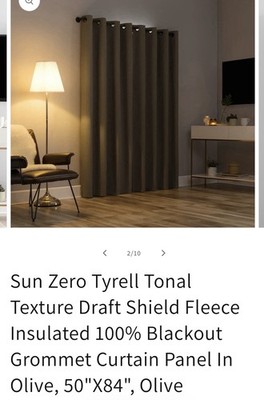 Sun Zero Tyrell Draft Shield Fleece Blackout Grommet Panel Olive 50x84
