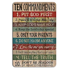 Ten Commandments Rustic Vintage Sign - Religious Inspirational Wall Art