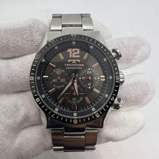 Technos TSM104TH Chronograph Watch Black Dial Black Bezel Stainless Bracelet