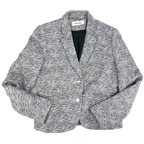 Calvin Klein Women's 8 Blue Textured Short Single Breasted Lined Blazer Jacket - Picture 6 of 6