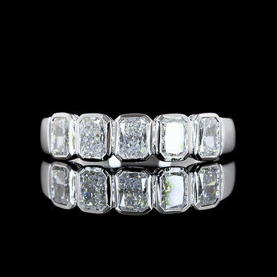 1,00 ctw Radiant Lab Grown Diamond Five Stone Wedding Band 14K White Gold VVS2 E
