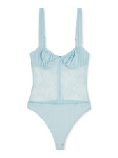 DANIELLE BERNSTEIN Womens Blue Sheer Lace Bodysuit 2