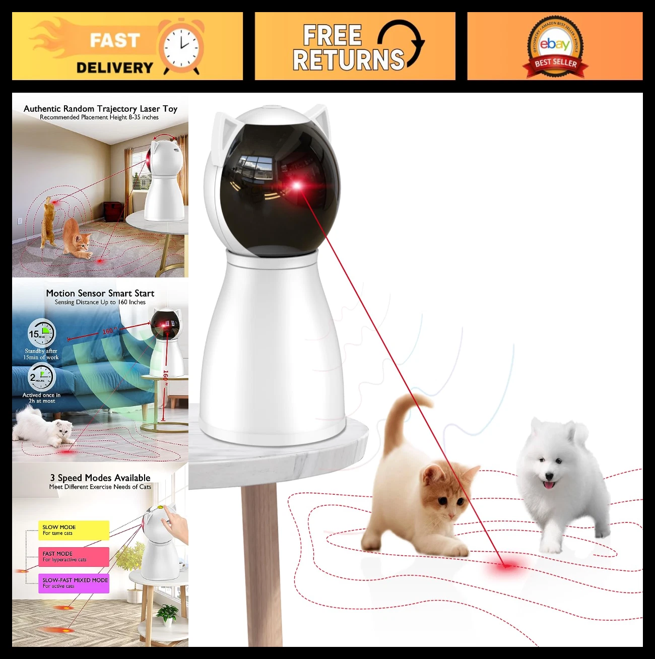Upgraded Rechargeable Motion Activated Cat Laser Toy - Interactive Indoor Fun fo