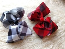 6" Red/Black  White Buffalo Plaid Bows Set of 2 -Hair Bow Clip
