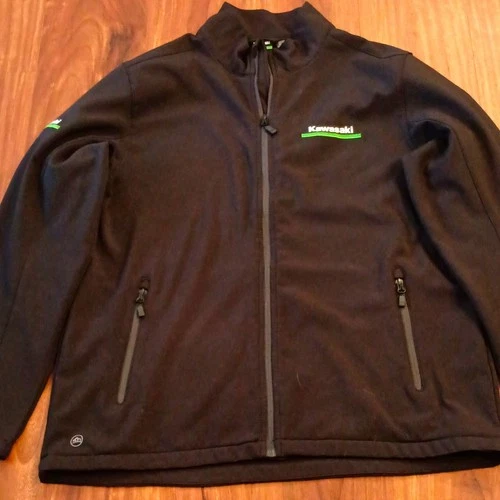 Kawasaki Men's Black Softshell Jacket Full Zip Stand Collar Pockets Size XL - product listing photo