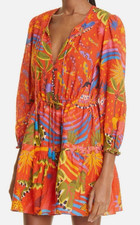 Farm Rio Red Magic Forest Mini Dress V Neck Long Sleeve Animal Boho Chic Size S