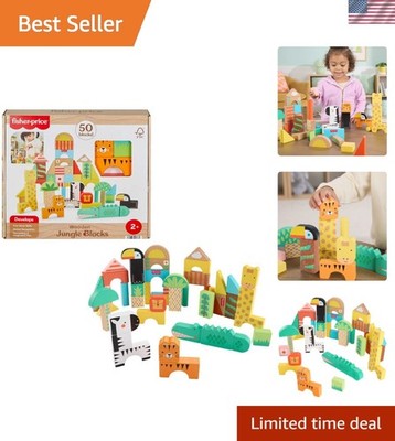 Enchanting Jungle Blocks: 50-Piece Wooden Toy Set for Toddler Imaginative Play